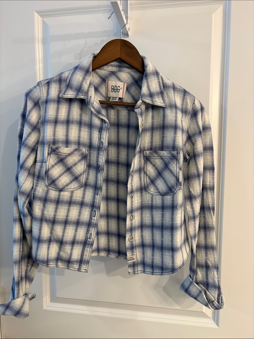 BDG Blue and White Plaid Button-Down Shirt